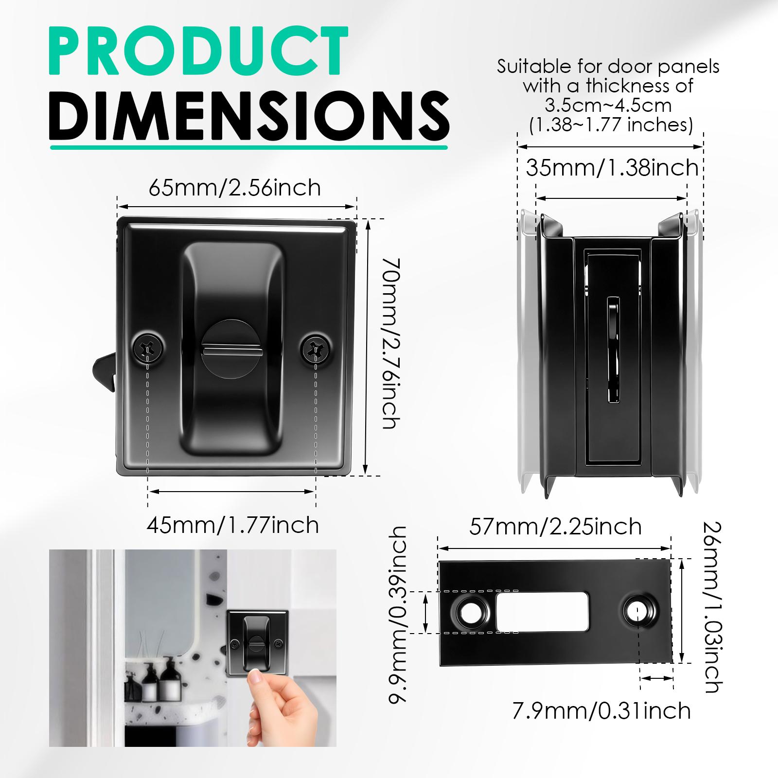 Privacy Sliding Door Lock with Pull Matte Black Pocket Door Lock Hardware Pocket Door Handles  for 1.38’’-1.77’’ Thickness Door чёрный