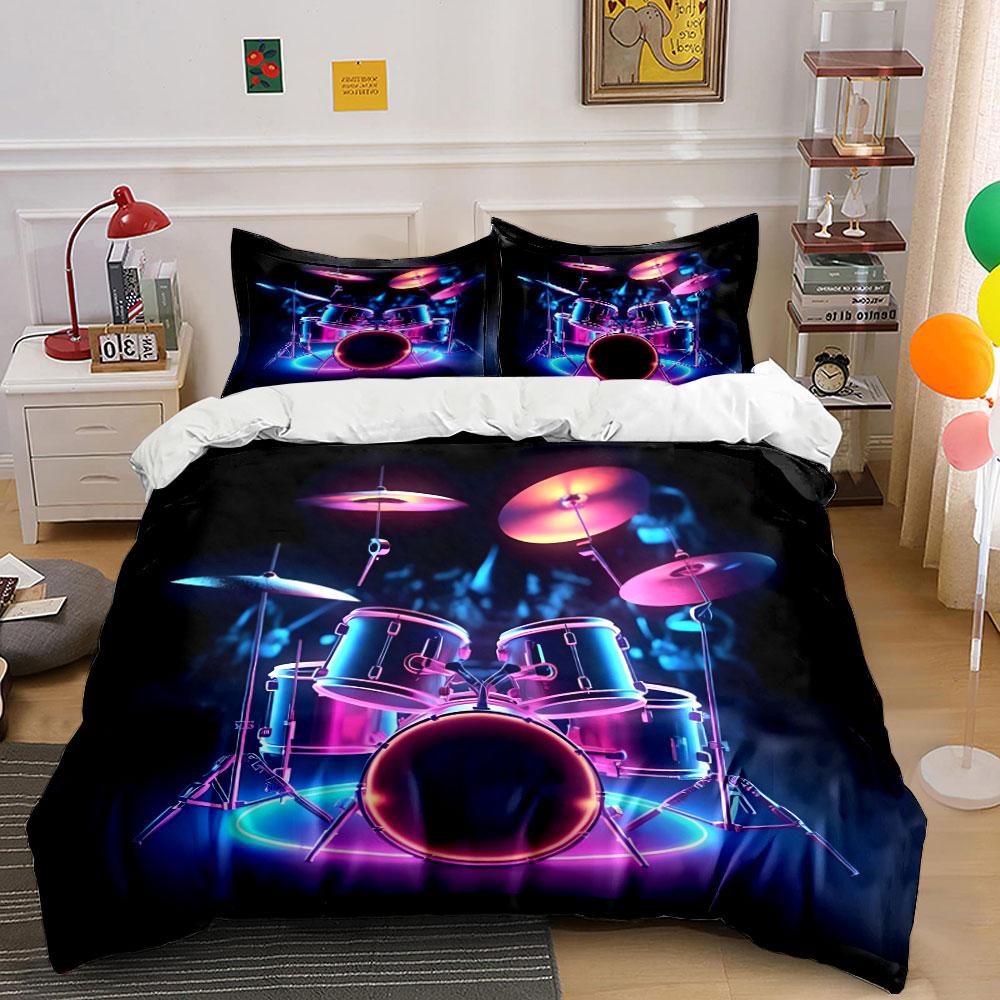 Neon Drum Set Art Decor Soft Comfortable Duvet Cover Bedding Set Included 1*Duvet Cover & 2*Pillowcases, Gift