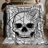 1pc Coloring Stress Relief Hand-Drawn Style Blanket, Gothic Skull Rose Flannel Blanket, Adult Coloring Hand-Drawn Style Coverlet, Creative Graffiti Co