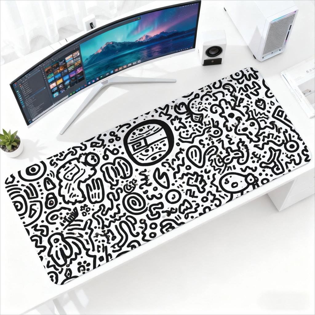 Modern Abstract Contour Line Large Desk Mat Antislip Rubber Mousepad For Gaming Room Office Pc Keyboard Workstation Decor