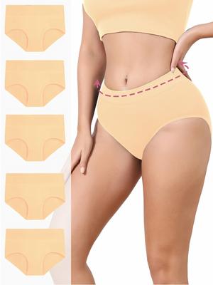 Conjuntos de 5 peças de calcinhas femininas, roupa íntima, cintura alta, cor sólida, calcinhas femininas, macias, respiráveis, de algodão, lingerie