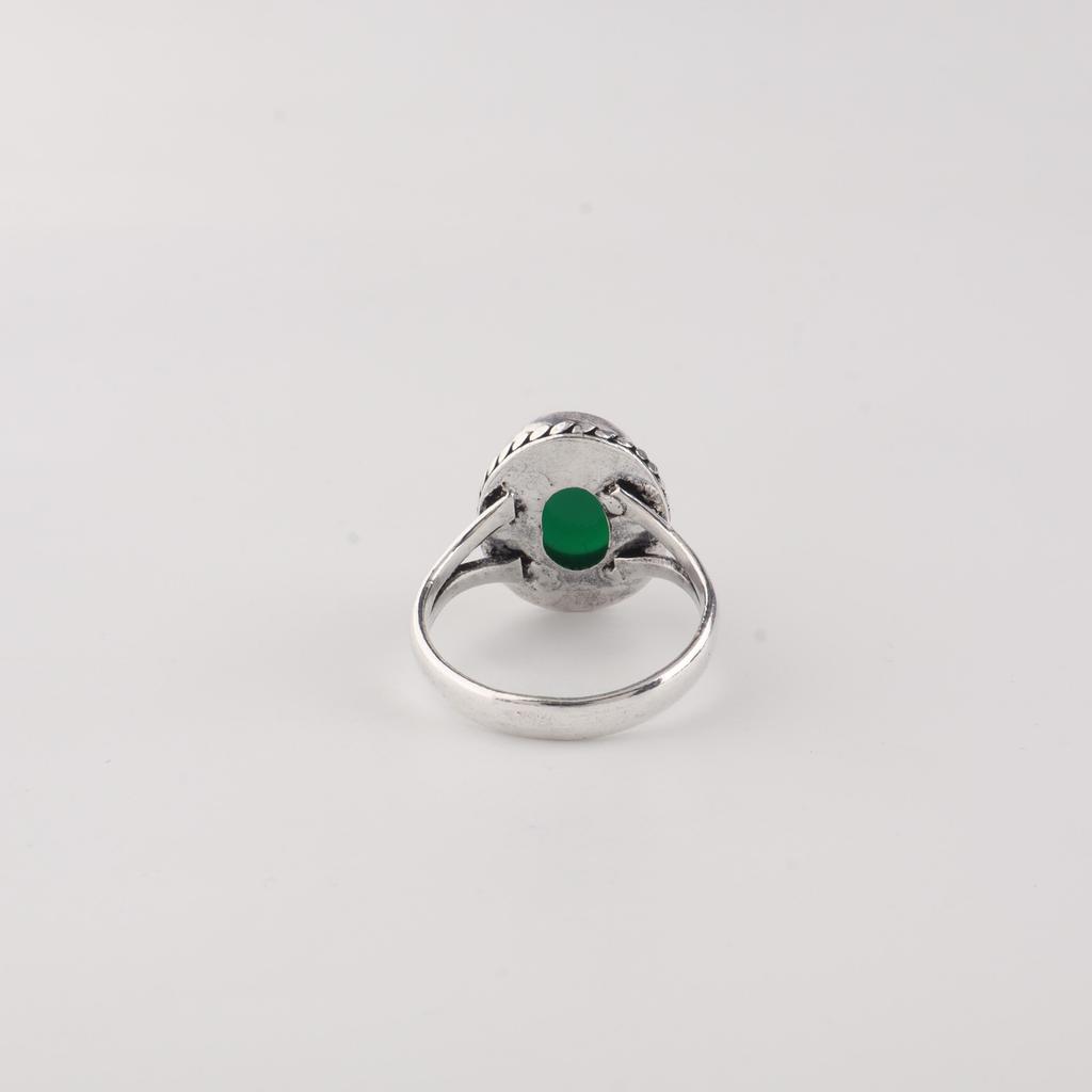 Natural Green Onyx Cab Gemstone 925 Sterling Silver Designer Women Ring Anniversary Gift For Wife RR-84-23