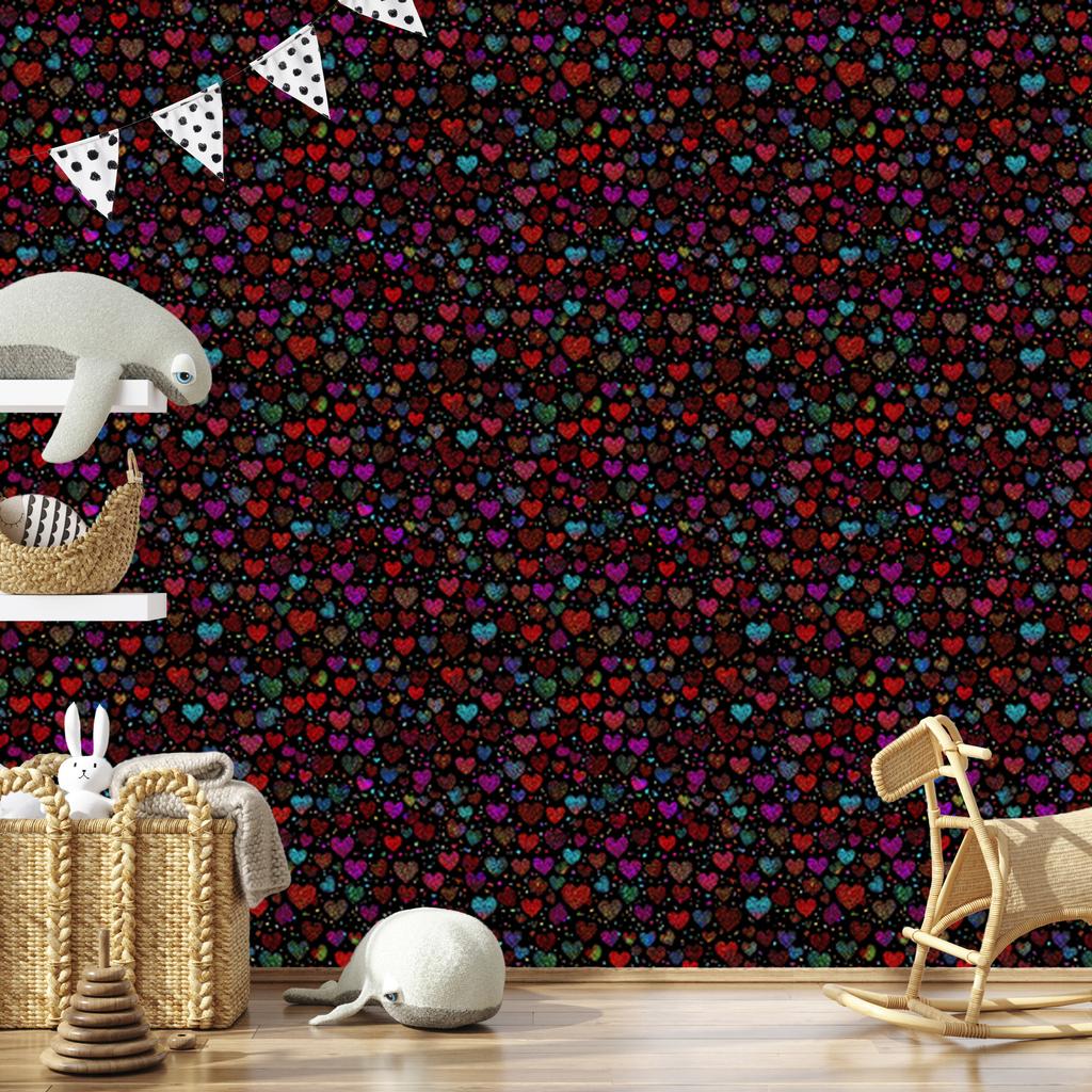 Neon Glitter Hearts Wallpaper Black, Burgundy and Maroon 50x1000