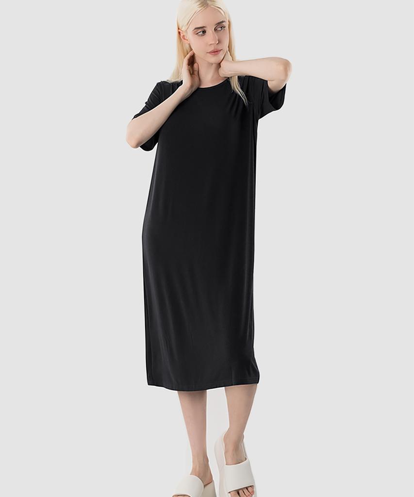 ARMEDES Damen Locker geschnittenes Kurzarm-Maxikleid Ar-314