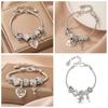 Pulsera de Charms Chapada en Plata DIY Cuentas con Agujero Grande Corazón Llave Colgante de Pedrería Cadena Ajustable Joyería Para Mujeres Regalo de Fiesta