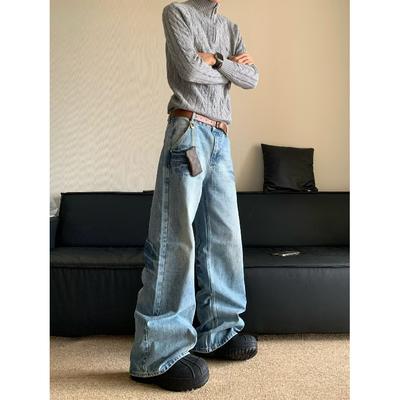 Autumn And Winter New American High Street Washed Light Colored Jeans For Men And Women Straight Leg Slightly Flared Loose Wide Leg Pants