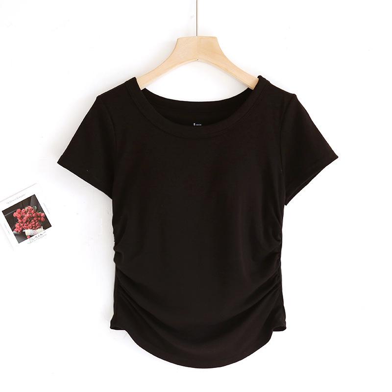 Tricou pentru femei cu mânecă scurtă, cu pernuțe pentru sâni, gât rotund și tiv cu coadă de rândunică