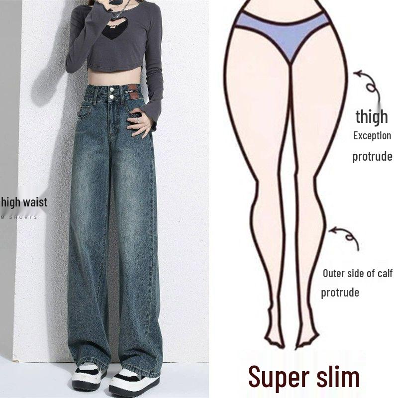 Women s Retro High-Waisted Wide-Leg Jeans – Spring/Autumn, Petite & Plus, Floor-Length 2XL