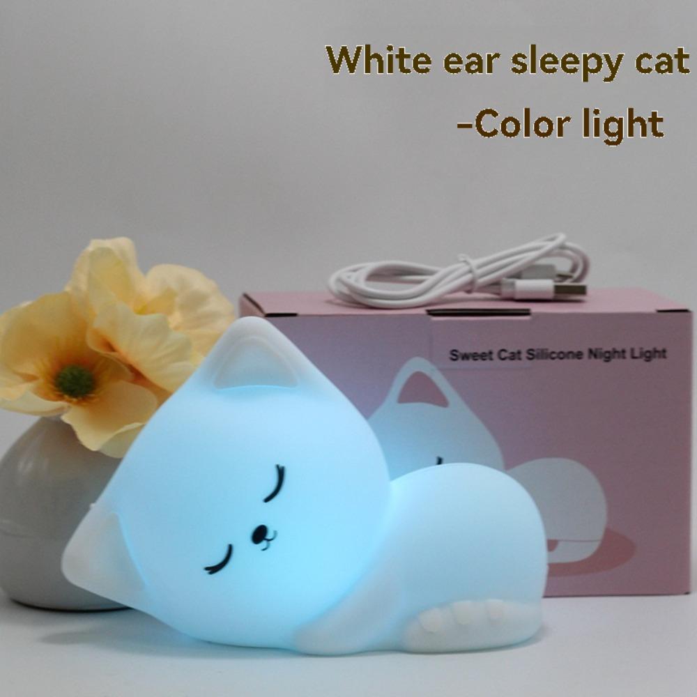 Soft Silicone Cat Seven Colors LED Night Lights USB Rechargeable Children Baby Kids Floor Lamp Creative Cartoon Room Decor Light