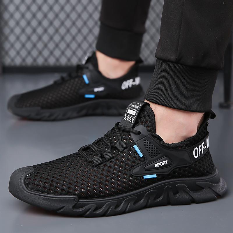 22 новые летние сетчатые туфли с крупной сеткой, полые, прохладные, спортивные, для отдыха, ленивые туфли 39 чёрный