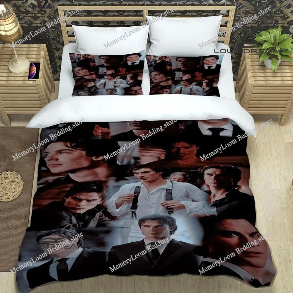 TV Series Popular The Vampire Diaries Damon Salvatore Bedding Set King Size Duvet Cover 3D Print Cozy Soft Bed Sheet Set Adult