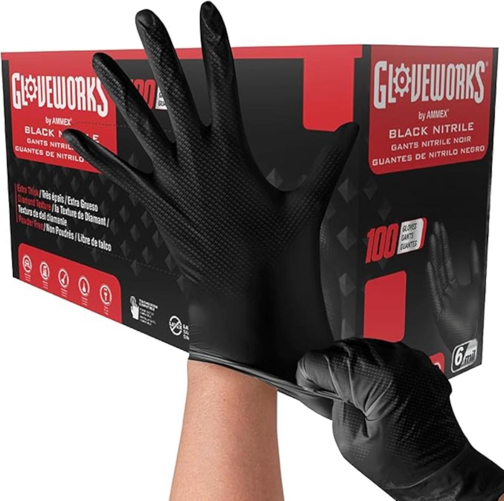 Gloveworks Dicke Nitrilhandschuhe Black Diamond behandelt Stark Falcon Grip Einweg Gummi Automobil und Motorrad Ölbeständig Arbeit Karton mit 100 oder