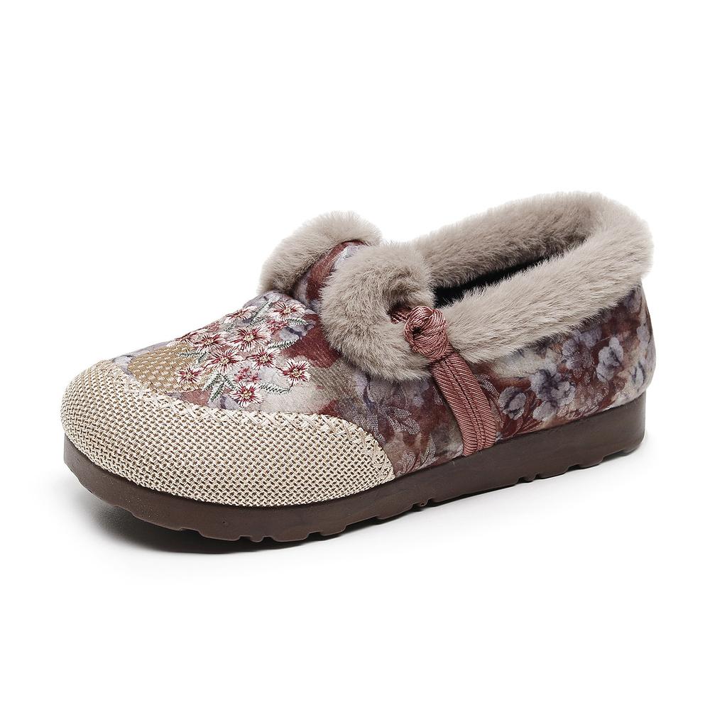 Winter cotton shoes women's cloth shoes new Chinese embroidered shoes piled thickened warm fluffy shoes soft-soled mother shoes