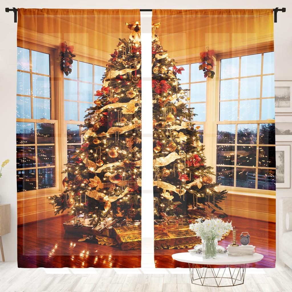 2 Pieces, Christmas Tree Curtains -30% Blackout - Suitable for Living Room, Bedroom, Kitchen, Home Decoration