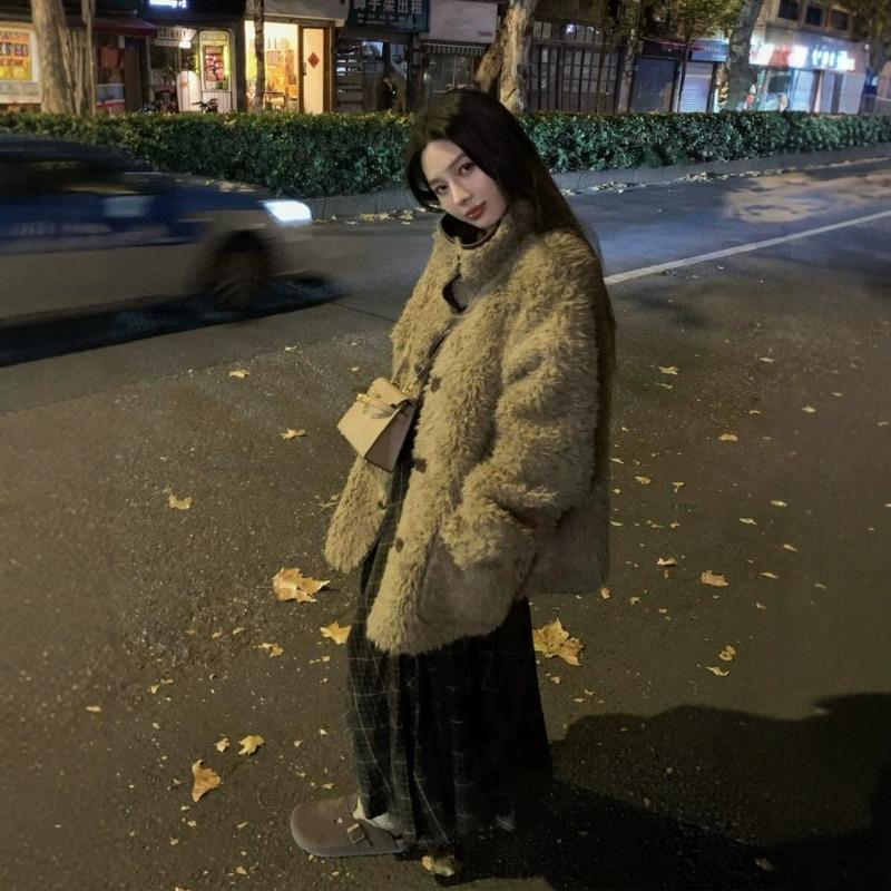 

Женская зимняя длинная свободная хлопковая одежда с интегрированным мехом, двусторонняя одежда из овечьей шерсти L