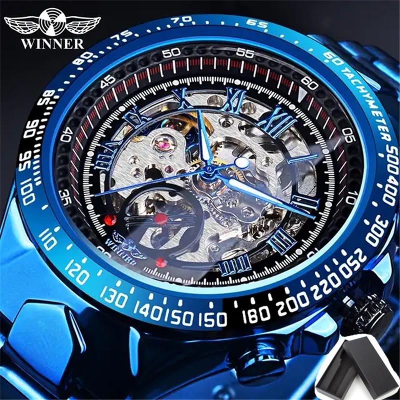 

Forsining Blue Men s Automatic Mechanical Watch Skeleton Luxury Design Waterproof Stainless Steel Strap Watches чорний/синій