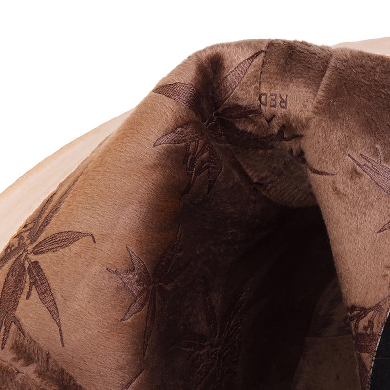 Rutemønster Firkantet Tå Kraftig Hæl Høye Damesko Rutemønster Catwalk Sko Glidelås Plysj Innside Vinter Korte Støvletter