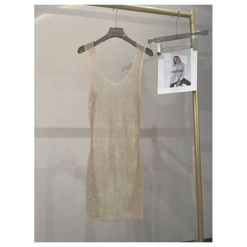 Mesh See through round Neck Neck Dress Sleeveless Hollow Mesh See through round Neck Dress