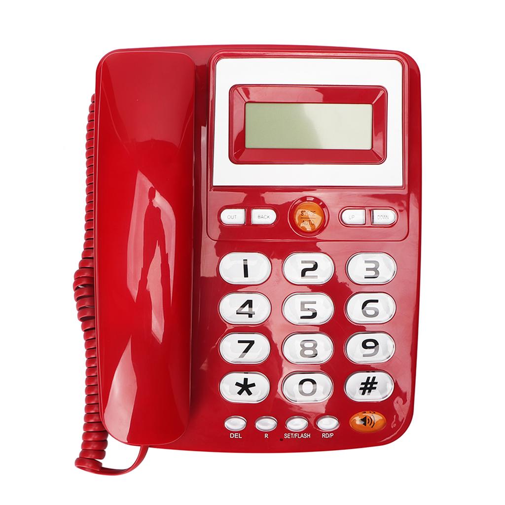 Big Button Corded Phone HD Hands Free Calling LCD Brightness Adjustment Single Button Dialing Wired Landline Phone Red