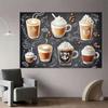 Rustic Coffee Art Tapestry, Assorted Lattes, Cappuccinos and Mocha Drinks with Chalkboard Sketches, Cozy Cafe Wall Art