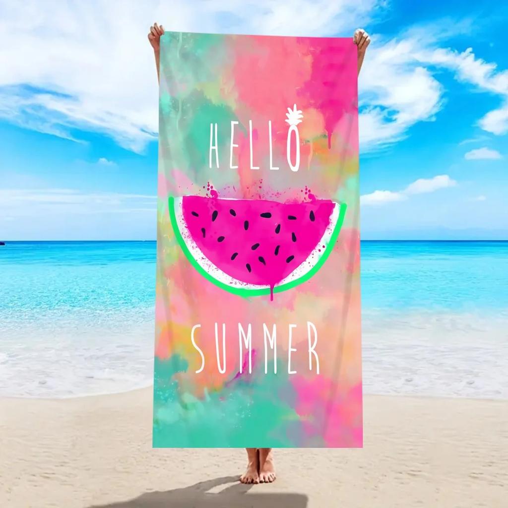 Summer Watermelon Beach Towel Cute Fruit Print Bath Towel Large Pink Swimming Towel for Kids Adults Tropical Seaside Vacation
