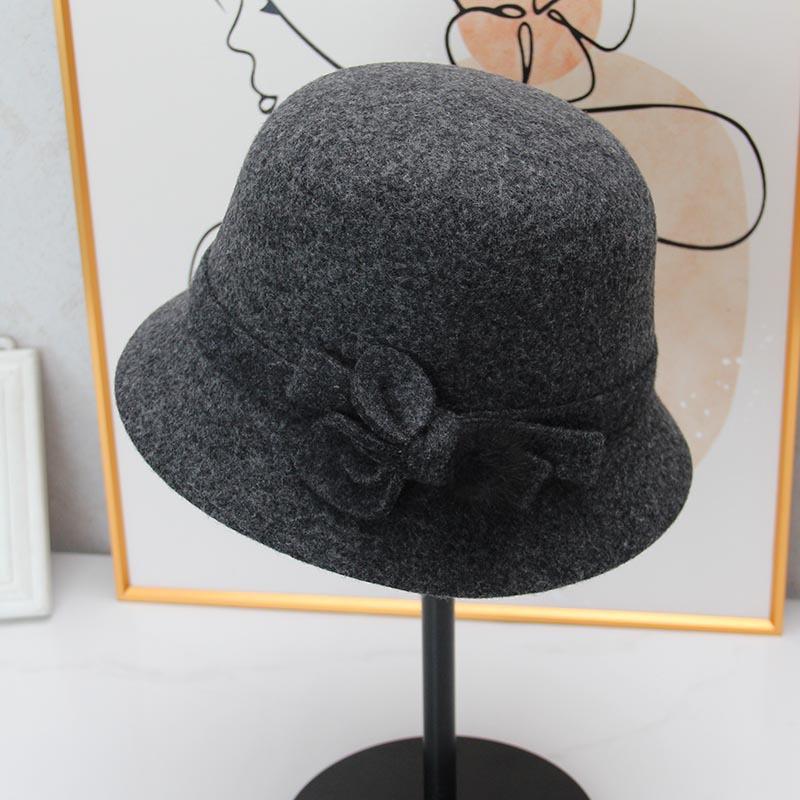 New autumn and winter women's wool top hat middle-aged mother hat retro bow basin hat foreign style warm old man hat