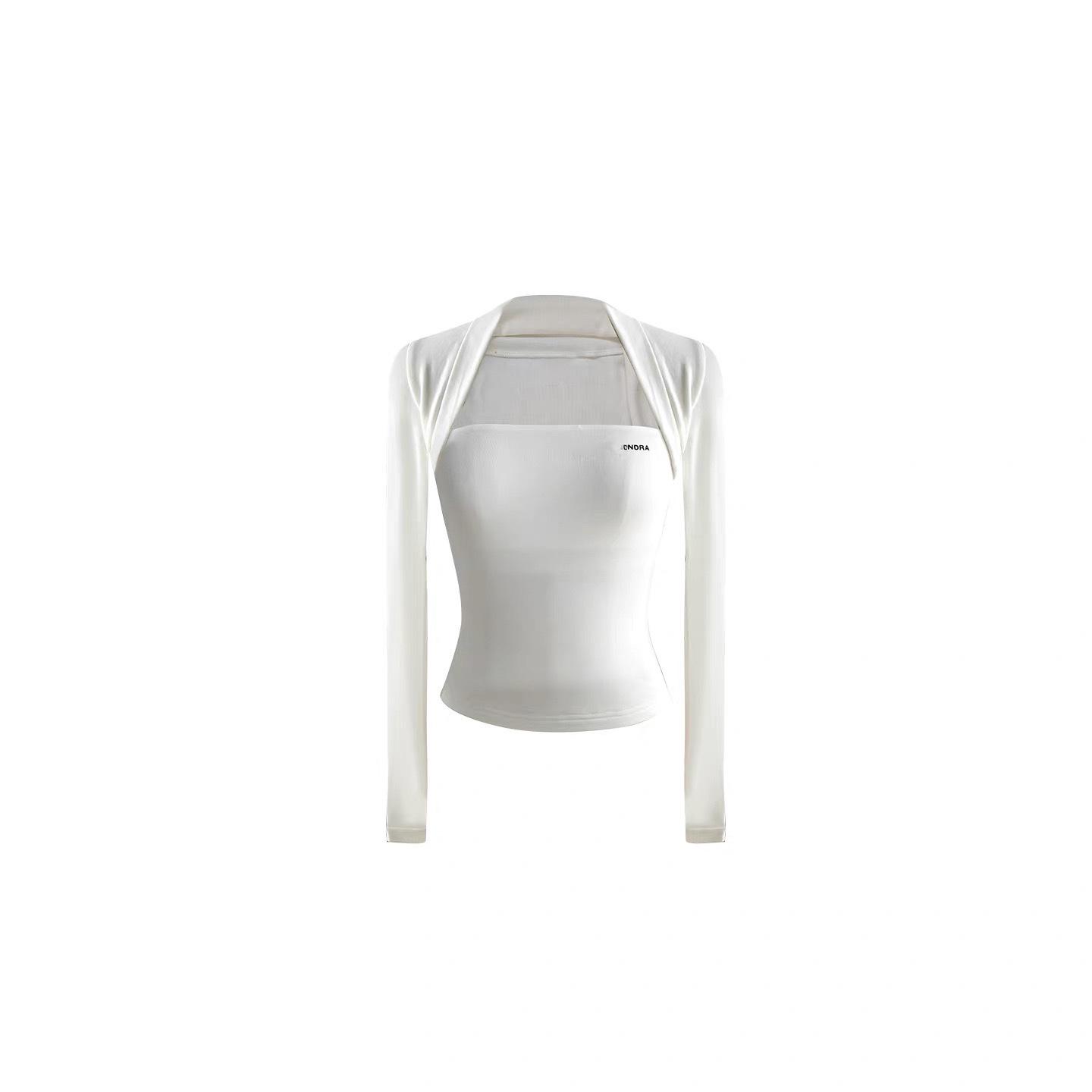 

High Version Square Neck Halter Letter Print Slim Fit Long Sleeve T-Shirt - Bestselling Base Layer. Medium белый