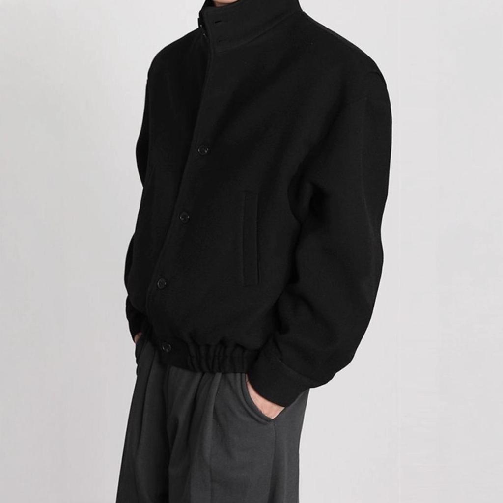 Męska Jesienno-Zimowa Wełniana Kurtka Baseballówka – Styl Brytyjski, Niszowy Design, Modna Odzież Robocza ze Stójką