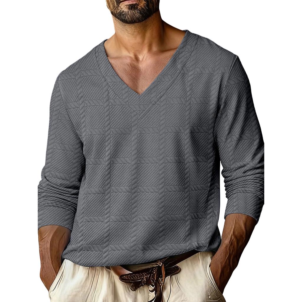 Men's  V-Neck  Leisure  Sports  Long  Sleeves  Upper  Garment