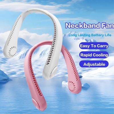 2025 Long Endur New Mini Neck Mounted Fan Portable Bladeless Neck Rechargeable Air Cooler 3 Speed Mini Summer Sports Fan Outdoor