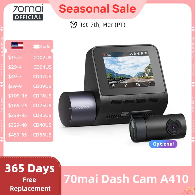 70mai Dash Cam A410 Front 1440P Rear 1080P Car DVR Upgraded Ver. of 70mai A400 Car Recorder 24H Parking Mode Support Max 256GB