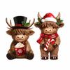 Harz Feiertag Haus Dekoration 2 Stück Weihnachten Hochland Rinder Figuren, Weihnachtsmann Rentier Kuh, mit Hut, Niedliches Kalb Schal Und Hut Heißer Kakao, für Garten