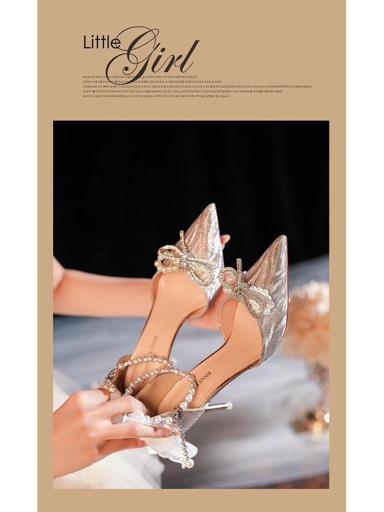 Elegant French Stiletto Heels: Baotou Shallow Mouth Bridal and Bridesmaid Shoes