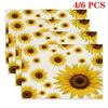 4pcs/6pcs Rectangular Placemats Suitable for Home & Restaurants - Sunflower Table Protectors, Heat-Resistant Durable Table Mats with Repeating Sunflow
