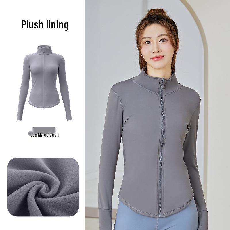 

Juyi Hall Fleece-Lined Autumn/Winter Yoga & Cycling Jacket with Stand-up Collar and Zipper - Windproof Sportswear for Running and Fitness S