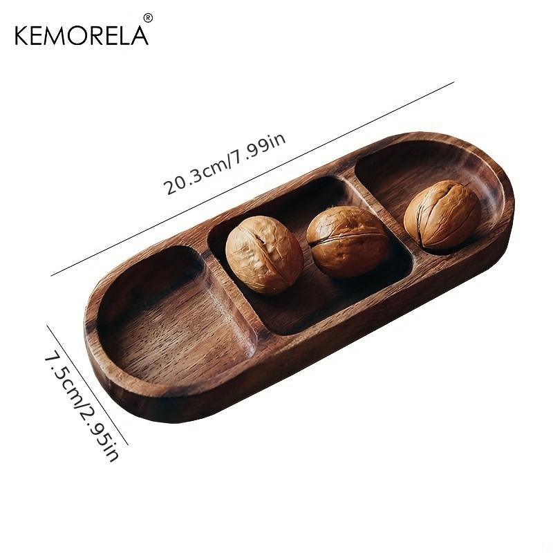 

KEMORELA 1PCS Acacia Wood Oval Three Compartment Japanese Dip Plate Breakfast Dip Plate for Japanese Pickled Vegetables
