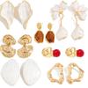 Light Luxury Oil Drop White Petal Leaf Stud Earrings, Fashionable Geometric Metal Pleated Resin Earrings
