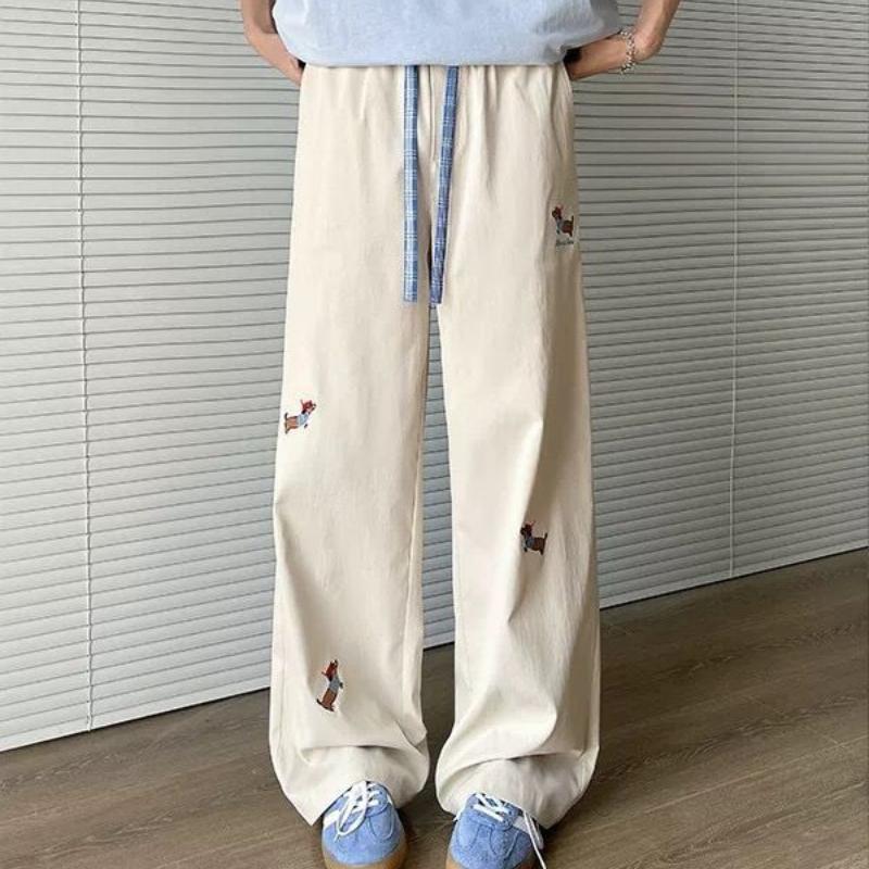 

Мужские брюки прямого кроя с цветовыми блоками на весну-лето с вышивкой таксы - Спортивные свободные универсальные повседневные брюки в гонконгском стиле 2XL