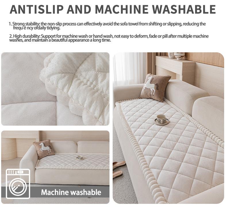 White Diamond Patterned Sofa Cushion Short Plush Thick Sofa Cover Anti Cat Scratch Anti Slip One-piece Straight Sofa Towel Four Season Universal