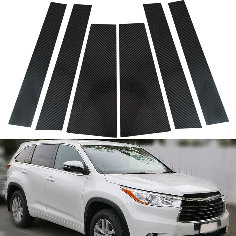 6pcs/set for Toyota Highlander Kluger 2014-2019 Carbon Fiber Look Car Pillar Posts Window Trim Cover BC Column Stickers