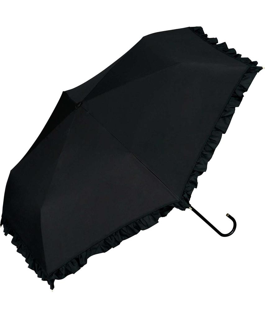 Parasol Blackout Classic Frill Mini Black 50cm Fully Blackout UV Protection For Sunny or Rainy Folding Umbrella [2022] Wpc. 100% Women's 801-134