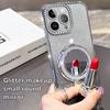 KEYSION Luxury Glitter Jewelled Magnetic Phone Case for iPhone 13 14 Pro Max Makeup Mirror Ring Stand Shockproof Back Cover