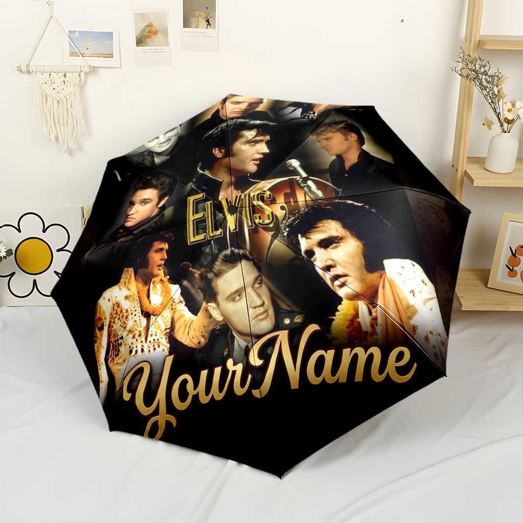 Elvis Customizable Name Umbrella Automatic Umbrella Compact Durable 8-Rib Durable Plastic Iron Travel Essential Fashion Lovers Gift for Festivals