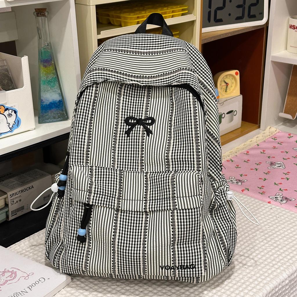 Schoolbag Korean simple plaid backpack casual versatile lightweight high school students ins schoolbag class commuter travel backpack