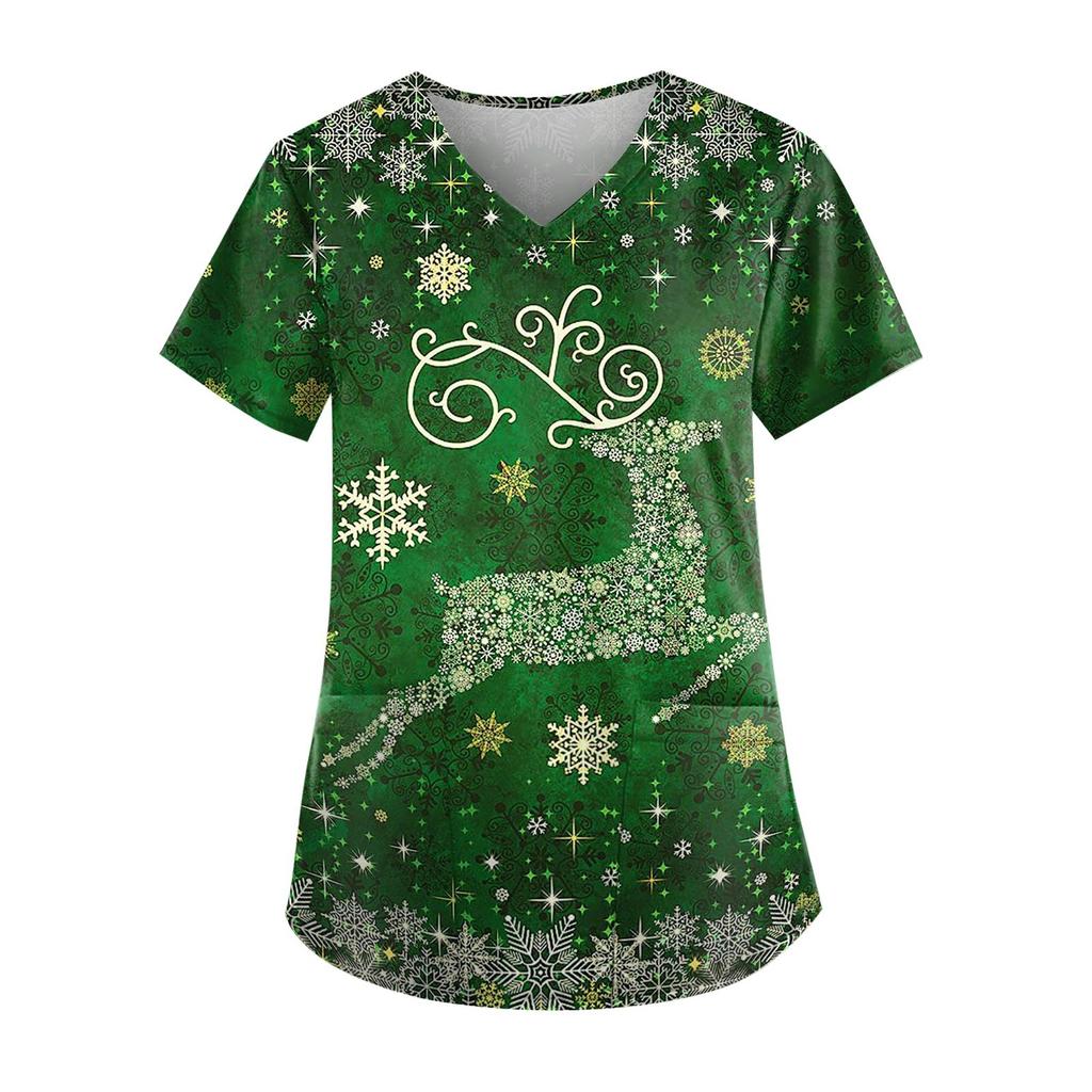 Christmas Women's V-neck Fashion Casual Christmas Printing Top Protective Work Suit
