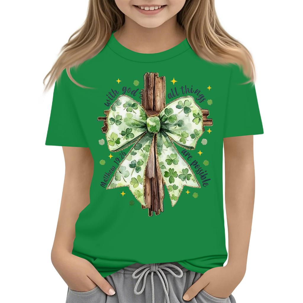 Children's Round Neck Casual Saint Patrick Printed Short Sleeve T-Shirt