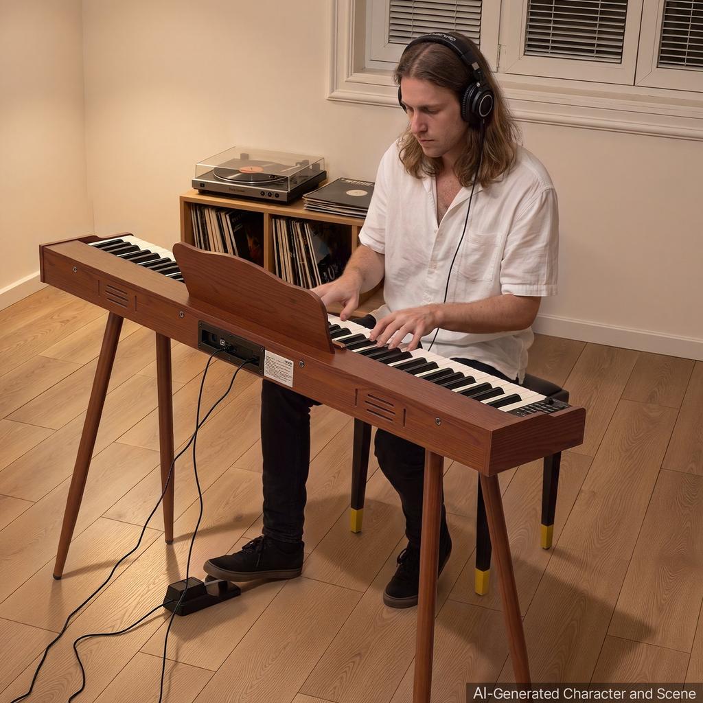 Digital Piano 88 Keys Semi Weighted Full Size Keyboard Stand Brown, for Beginners, 600 Tones, 600 Rhythms, Electric Piano, with Sustain Pedal,