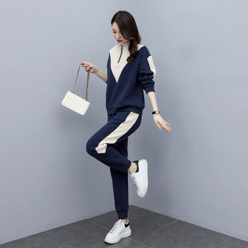 Fleece Hooded Large Size Sweatshirt Casual Sports Suit for Women's Autumn and Winter New Fashionable and Fashionable Two-piece Set