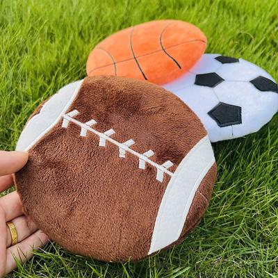 Platte Bal Hondenspeelgoed Zacht Pluche Vliegende Schijf Piepend Knaagspeelgoed Voetbal Basketbal Rugbybal Ophaalspeelgoed voor Puppy Tandjes Pijn Angstverlichting Interactief Spel