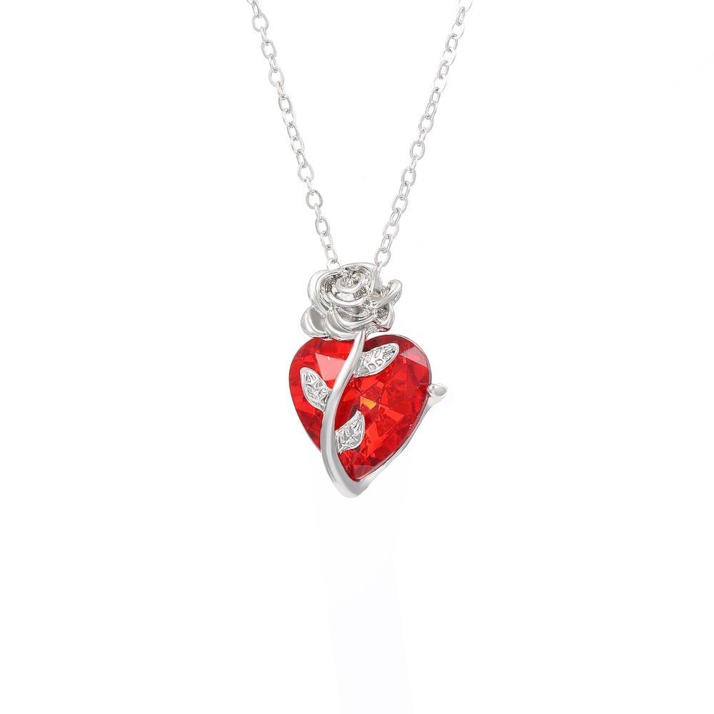Fashion Gothic Red Heart and Rose Pendant Necklace Jewelry for Men and Women Gift